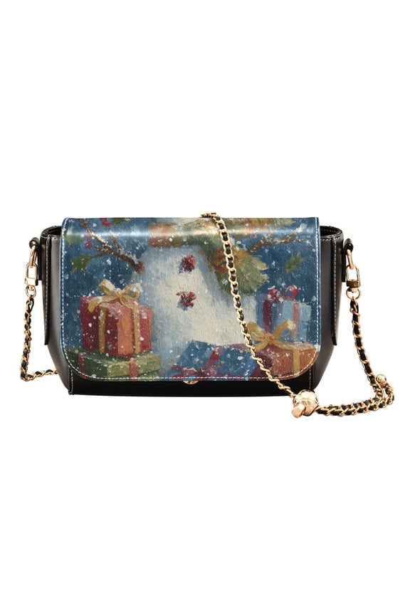 Leather Clamshell Crossbody Bag 10.4x5.5x3.7Inch Women's Crossbody Handbags Shoulder Purse Bank Card Bag Cash Bag Key Bag Christmas Snowman Cute