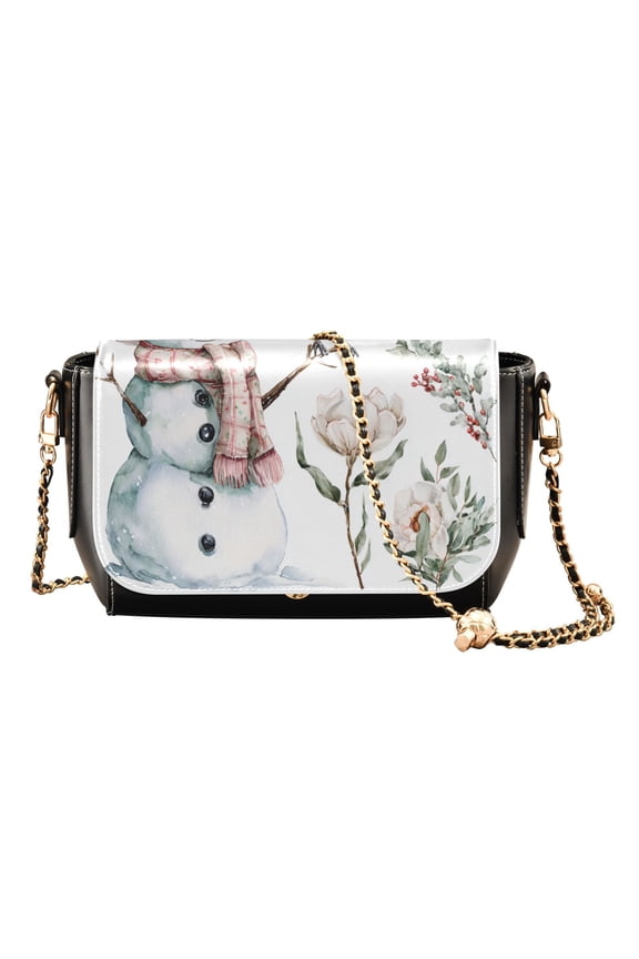 Leather Clamshell Crossbody Bag 10.4x5.5x3.7Inch Women's Crossbody Handbags Shoulder Purse Bank Card Bag Cash Bag Key Bag Christmas Winter Flowers