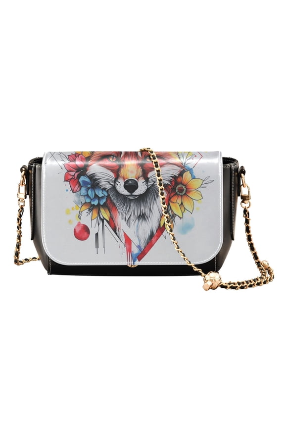 Leather Clamshell Crossbody Bag 10.4x5.5x3.7Inch Women's Crossbody Handbags Shoulder Purse Bank Card Bag Cash Bag Key Bag Color Art Cool Fox