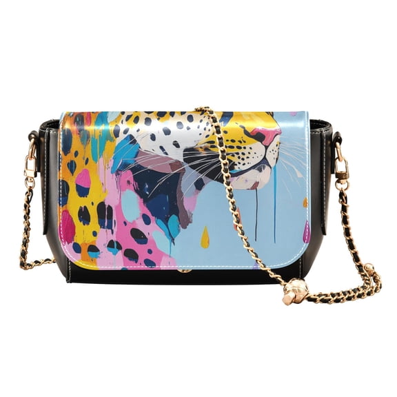 Leather Clamshell Crossbody Bag 10.4x5.5x3.7Inch Women's Crossbody Handbags Shoulder Purse Bank Card Bag Cash Bag Key Bag Colorful Cool Leopards