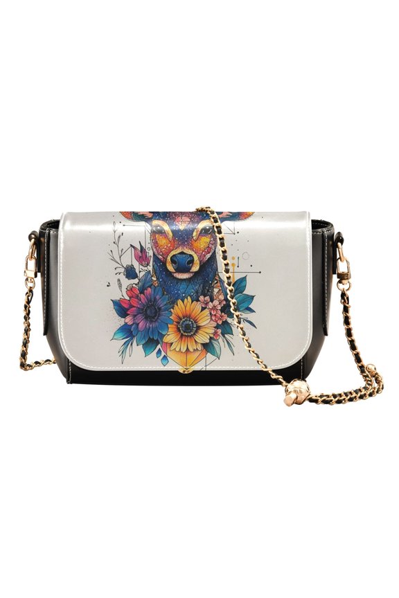 Leather Clamshell Crossbody Bag 10.4x5.5x3.7Inch Women's Crossbody Handbags Shoulder Purse Bank Card Bag Cash Bag Key Bag Cool Colored Deer