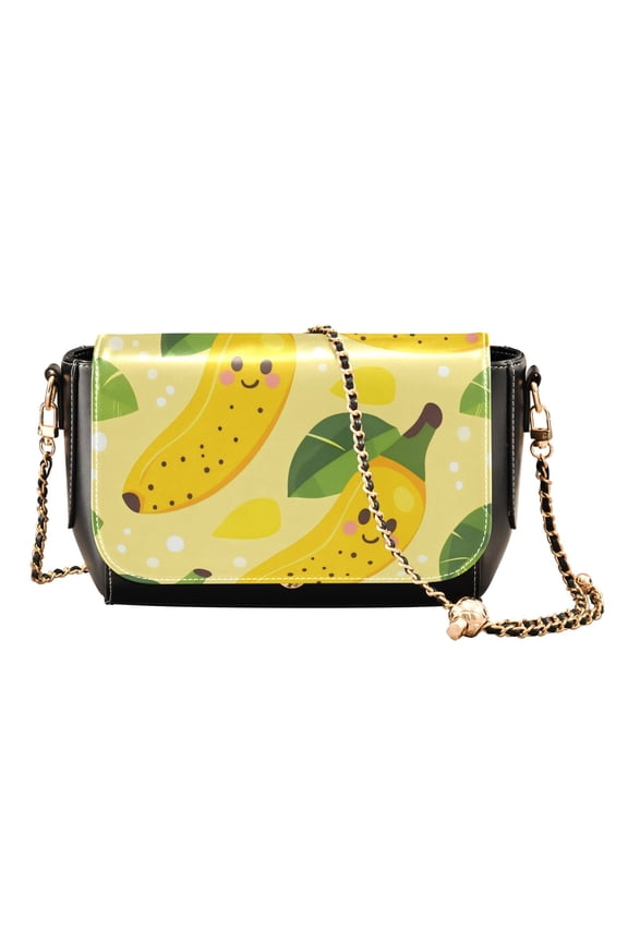Leather Clamshell Crossbody Bag 10.4x5.5x3.7Inch Women's Crossbody Handbags Shoulder Purse Bank Card Bag Cash Bag Key Bag Cute Banana