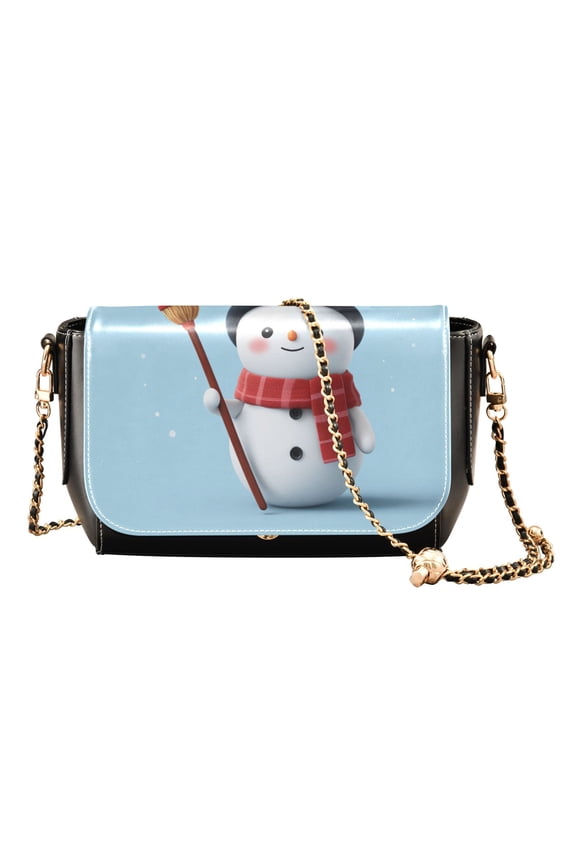 Leather Clamshell Crossbody Bag 10.4x5.5x3.7Inch Women's Crossbody Handbags Shoulder Purse Bank Card Bag Cash Bag Key Bag Cute Cartoon Snowman