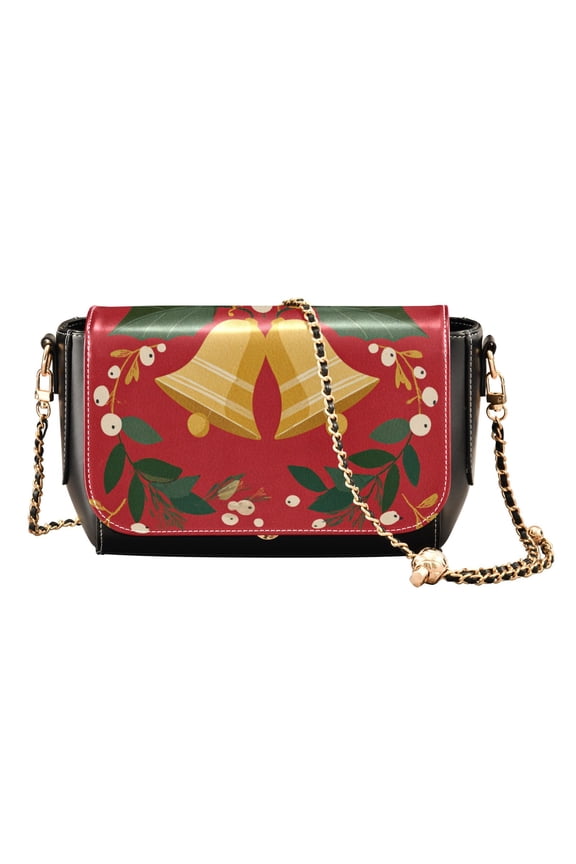 Leather Clamshell Crossbody Bag 10.4x5.5x3.7Inch Women's Crossbody Handbags Shoulder Purse Bank Card Bag Cash Bag Key Bag Cute Christmas Bell