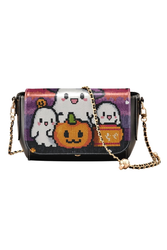 Leather Clamshell Crossbody Bag 10.4x5.5x3.7Inch Women's Crossbody Handbags Shoulder Purse Bank Card Bag Cash Bag Key Bag Cute Ghosts