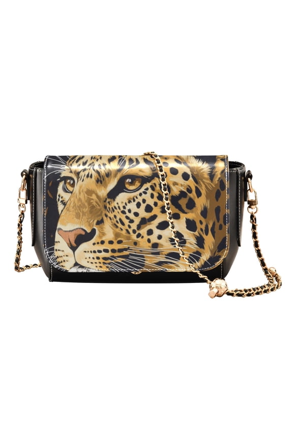 Leather Clamshell Crossbody Bag 10.4x5.5x3.7Inch Women's Crossbody Handbags Shoulder Purse Bank Card Bag Cash Bag Key Bag Cute Leopard