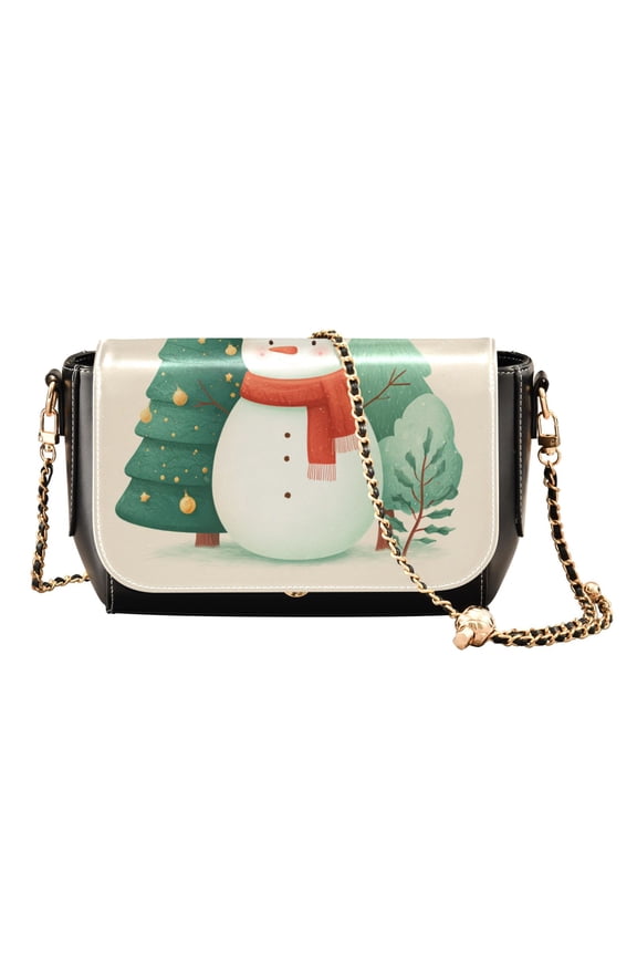 Leather Clamshell Crossbody Bag 10.4x5.5x3.7Inch Women's Crossbody Handbags Shoulder Purse Bank Card Bag Cash Bag Key Bag A Cute Watercolor Christmas Snowman