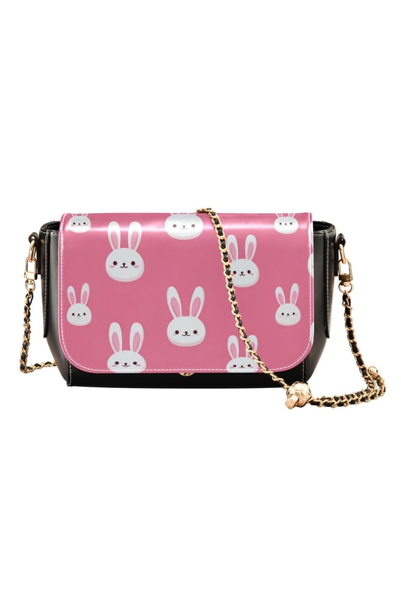 Leather Clamshell Crossbody Bag 10.4x5.5x3.7Inch Women's Crossbody Handbags Shoulder Purse Bank Card Bag Cash Bag Key Bag Cute White Rabbits
