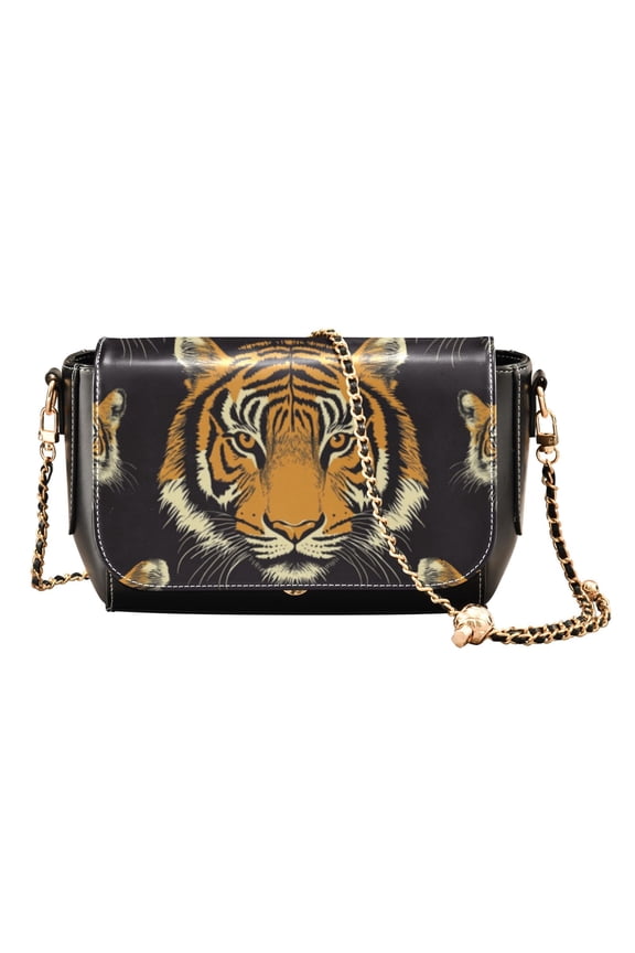 Leather Clamshell Crossbody Bag 10.4x5.5x3.7Inch Women's Crossbody Handbags Shoulder Purse Bank Card Bag Cash Bag Key Bag Fierce Tiger Pattern