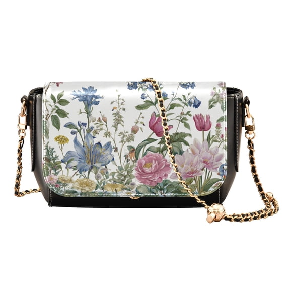 Leather Clamshell Crossbody Bag 10.4x5.5x3.7Inch Women's Crossbody Handbags Shoulder Purse Bank Card Bag Cash Bag Key Bag Flowers and Hummingbirds