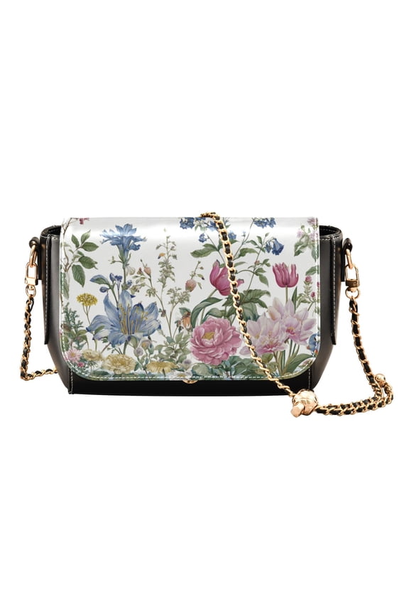 Leather Clamshell Crossbody Bag 10.4x5.5x3.7Inch Women's Crossbody Handbags Shoulder Purse Bank Card Bag Cash Bag Key Bag Flowers and Hummingbirds