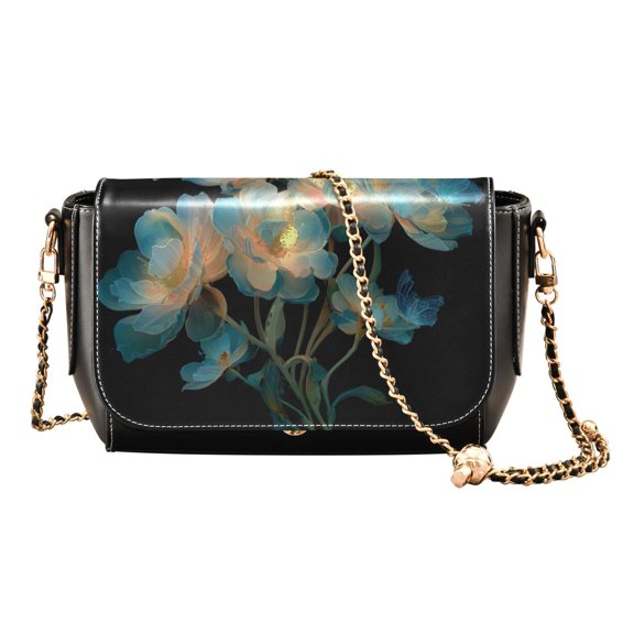 Leather Clamshell Crossbody Bag 10.4x5.5x3.7Inch Women's Crossbody Handbags Shoulder Purse Bank Card Bag Cash Bag Key Bag Flowers