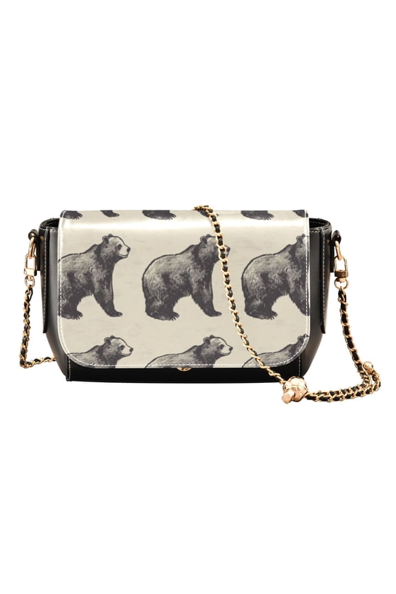 Leather Clamshell Crossbody Bag 10.4x5.5x3.7Inch Women's Crossbody Handbags Shoulder Purse Bank Card Bag Cash Bag Key Bag Gray Bear Seamless