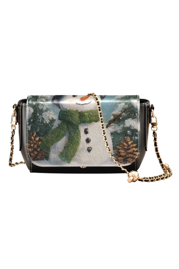Leather Clamshell Crossbody Bag 10.4x5.5x3.7Inch Women's Crossbody Handbags Shoulder Purse Bank Card Bag Cash Bag Key Bag Green Cartoon Christmas Snowman