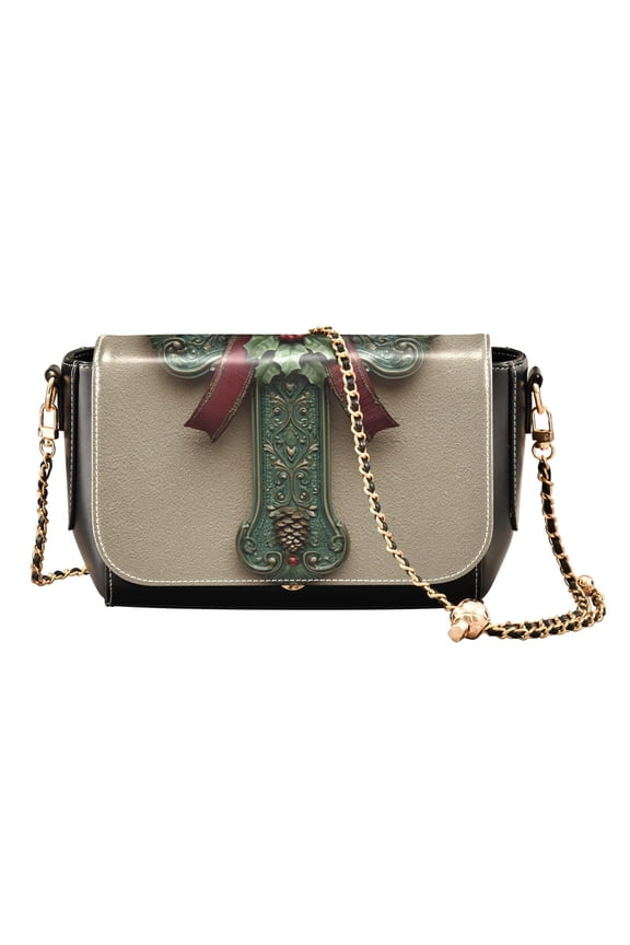 Leather Clamshell Crossbody Bag 10.4x5.5x3.7Inch Women's Crossbody Handbags Shoulder Purse Bank Card Bag Cash Bag Key Bag Green Christmas Cross