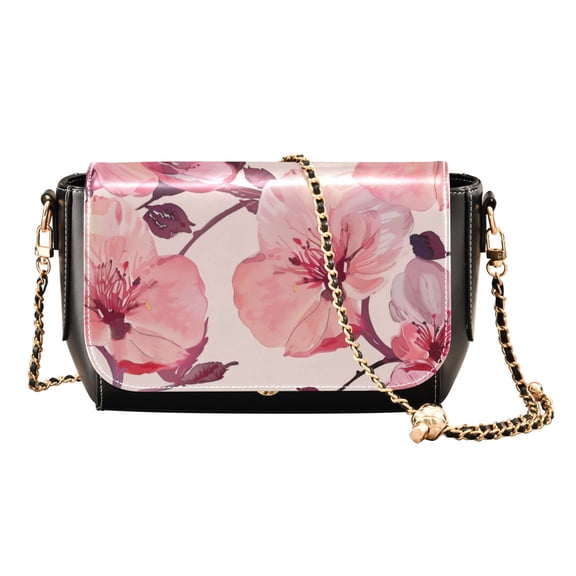 Leather Clamshell Crossbody Bag 10.4x5.5x3.7Inch Women's Crossbody Handbags Shoulder Purse Bank Card Bag Cash Bag Key Bag Large Pink Flowers