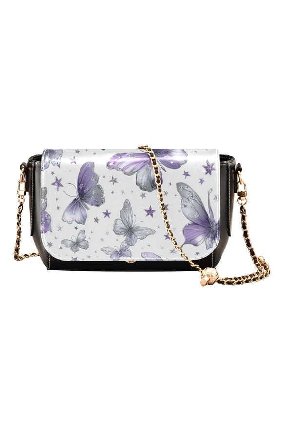 Leather Clamshell Crossbody Bag 10.4x5.5x3.7Inch Women's Crossbody Handbags Shoulder Purse Bank Card Bag Cash Bag Key Bag Light Purple Butterfly