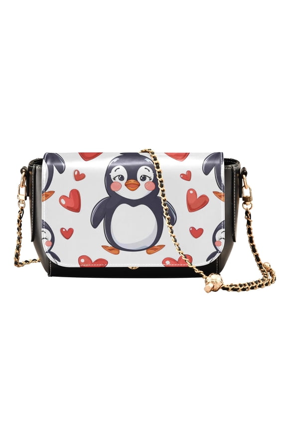 Leather Clamshell Crossbody Bag 10.4x5.5x3.7Inch Women's Crossbody Handbags Shoulder Purse Bank Card Bag Cash Bag Key Bag Love Penguin