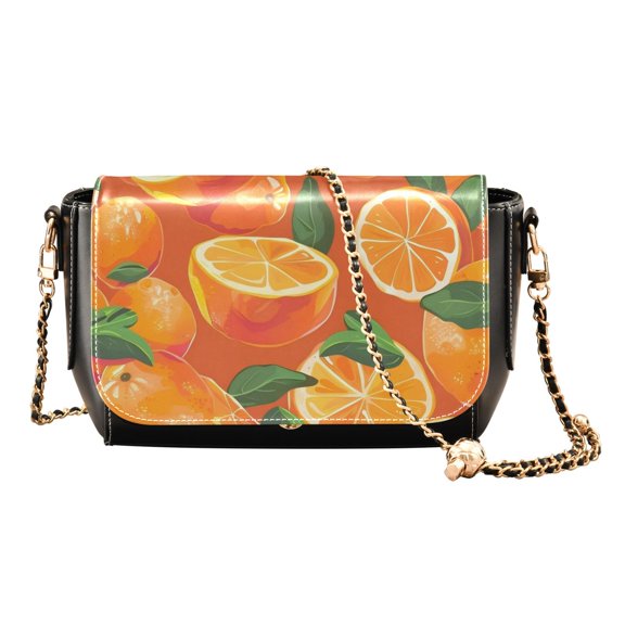 Leather Clamshell Crossbody Bag 10.4x5.5x3.7Inch Women's Crossbody Handbags Shoulder Purse Bank Card Bag Cash Bag Key Bag Mandarin Orange