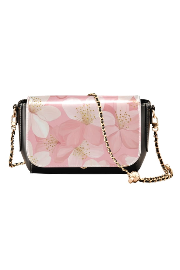 Leather Clamshell Crossbody Bag 10.4x5.5x3.7Inch Women's Crossbody Handbags Shoulder Purse Bank Card Bag Cash Bag Key Bag Pink Beautiful Cherry Blossom