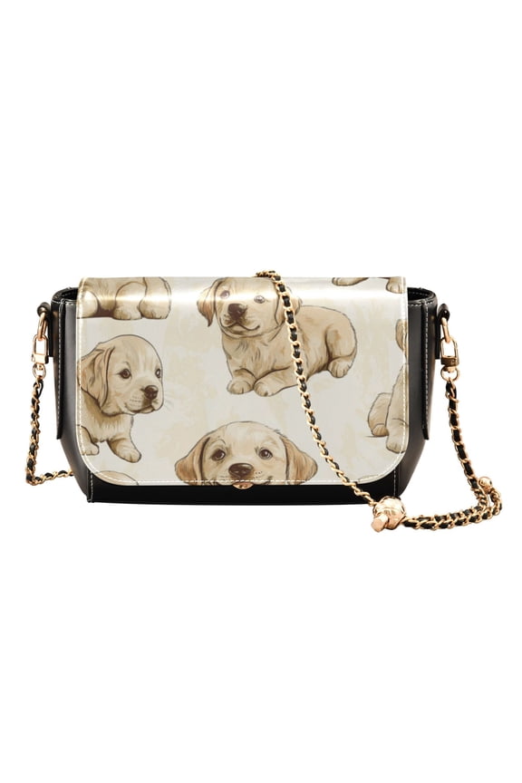 Leather Clamshell Crossbody Bag 10.4x5.5x3.7Inch Women's Crossbody Handbags Shoulder Purse Bank Card Bag Cash Bag Key Bag Pretty Cute Dog