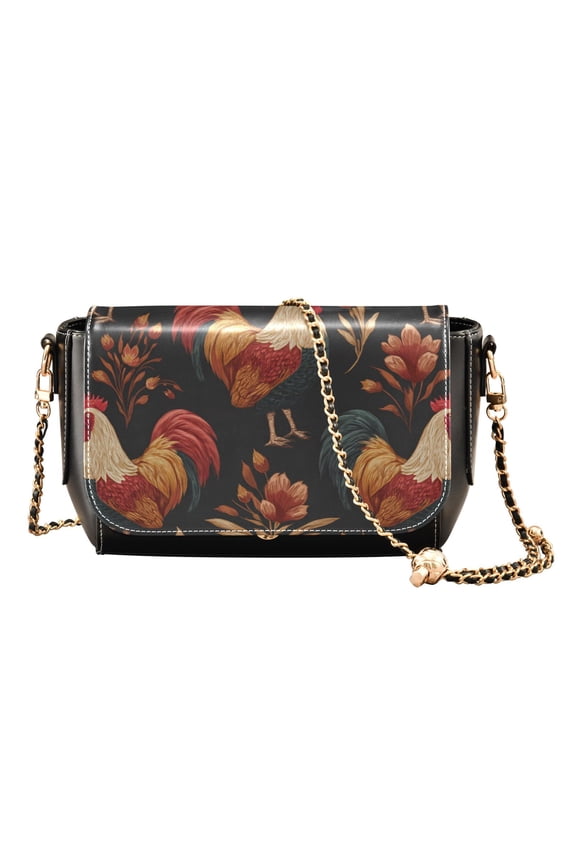 Leather Clamshell Crossbody Bag 10.4x5.5x3.7Inch Women's Crossbody Handbags Shoulder Purse Bank Card Bag Cash Bag Key Bag Pretty Roosters