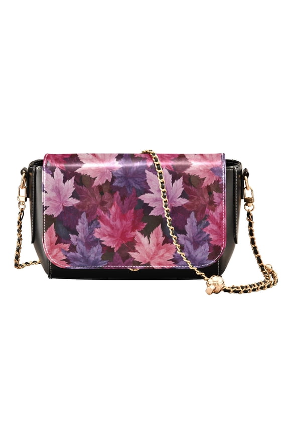 Leather Clamshell Crossbody Bag 10.4x5.5x3.7Inch Women's Crossbody Handbags Shoulder Purse Bank Card Bag Cash Bag Key Bag Purple Maple Leaves