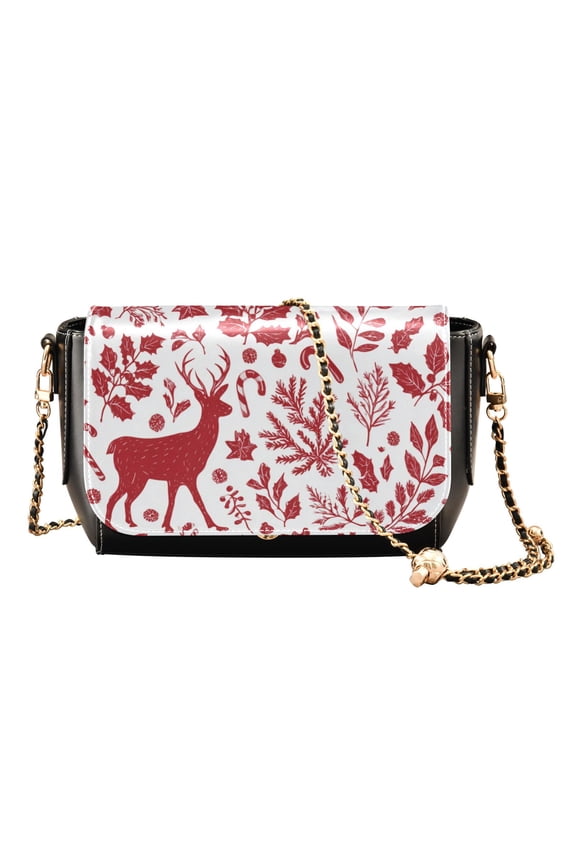 Leather Clamshell Crossbody Bag 10.4x5.5x3.7Inch Women's Crossbody Handbags Shoulder Purse Bank Card Bag Cash Bag Key Bag Red Christmas Deer