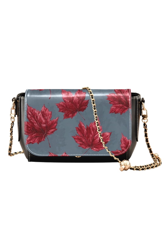 Leather Clamshell Crossbody Bag 10.4x5.5x3.7Inch Women's Crossbody Handbags Shoulder Purse Bank Card Bag Cash Bag Key Bag Red Maple Leaf Cute