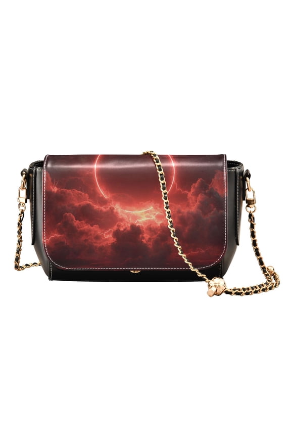 Leather Clamshell Crossbody Bag 10.4x5.5x3.7Inch Women's Crossbody Handbags Shoulder Purse Bank Card Bag Cash Bag Key Bag Red Sun