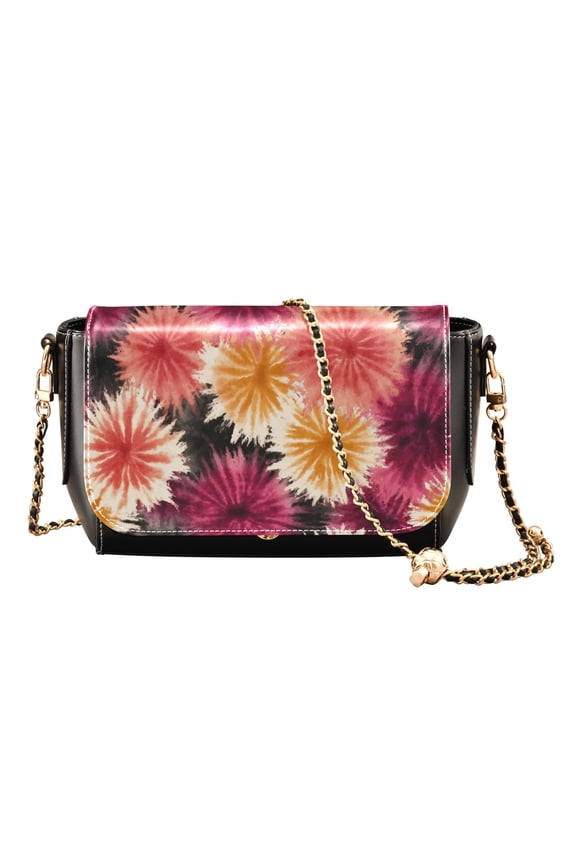 Leather Clamshell Crossbody Bag 10.4x5.5x3.7Inch Women's Crossbody Handbags Shoulder Purse Bank Card Bag Cash Bag Key Bag Red Tie-dye