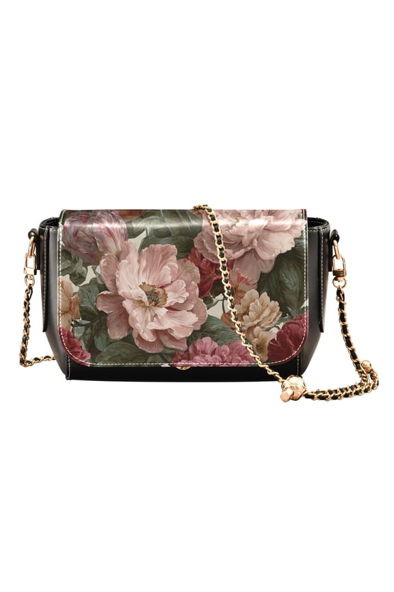 Leather Clamshell Crossbody Bag 10.4x5.5x3.7Inch Women's Crossbody Handbags Shoulder Purse Bank Card Bag Cash Bag Key Bag Retro Flowers