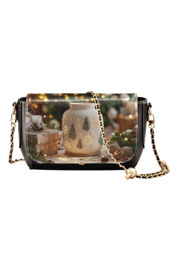 Leather Clamshell Crossbody Bag 10.4x5.5x3.7Inch Women's Crossbody Handbags Shoulder Purse Bank Card Bag Cash Bag Key Bag Romantic Christmas Decoration