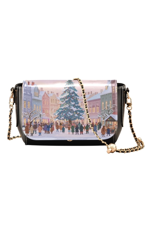 Leather Clamshell Crossbody Bag 10.4x5.5x3.7Inch Women's Crossbody Handbags Shoulder Purse Bank Card Bag Cash Bag Key Bag Romantic Christmas Street