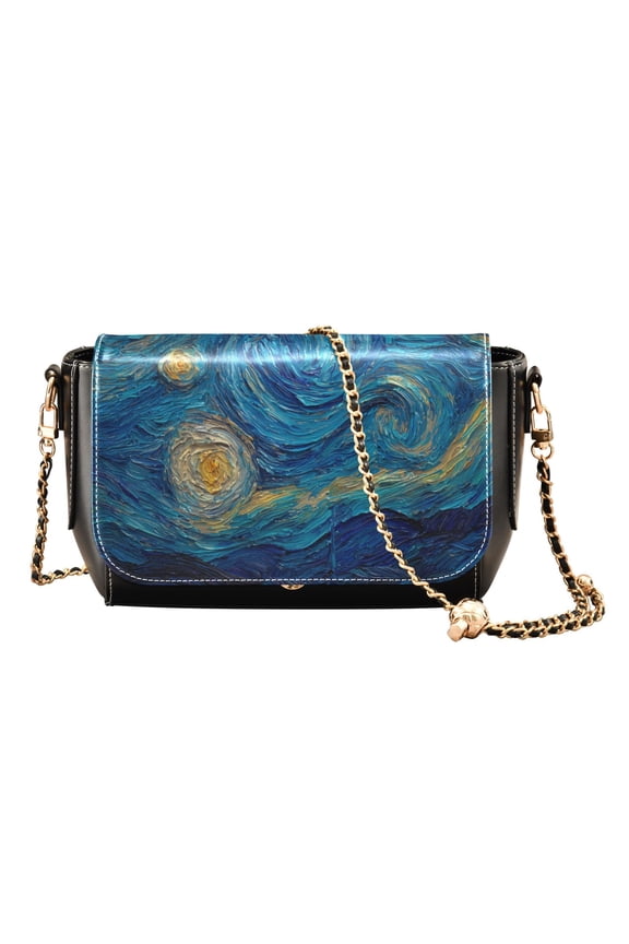 Leather Clamshell Crossbody Bag 10.4x5.5x3.7Inch Women's Crossbody Handbags Shoulder Purse Bank Card Bag Cash Bag Key Bag Starry Night Beautiful