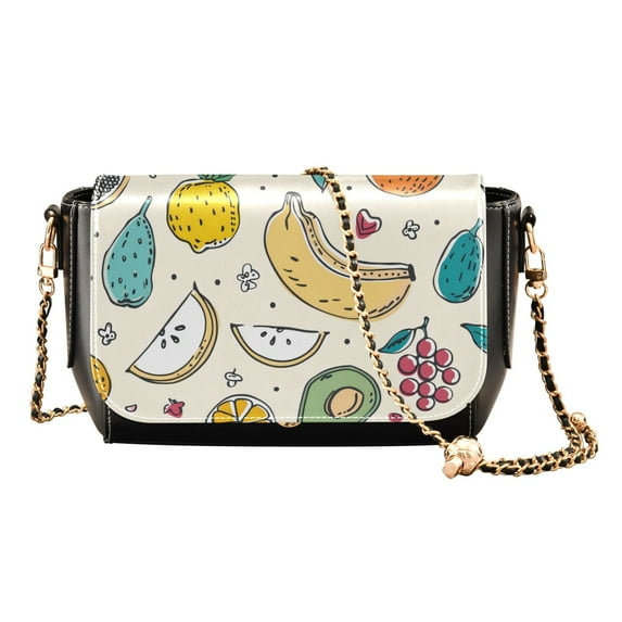 Leather Clamshell Crossbody Bag 10.4x5.5x3.7Inch Women's Crossbody Handbags Shoulder Purse Bank Card Bag Cash Bag Key Bag Various Fruits