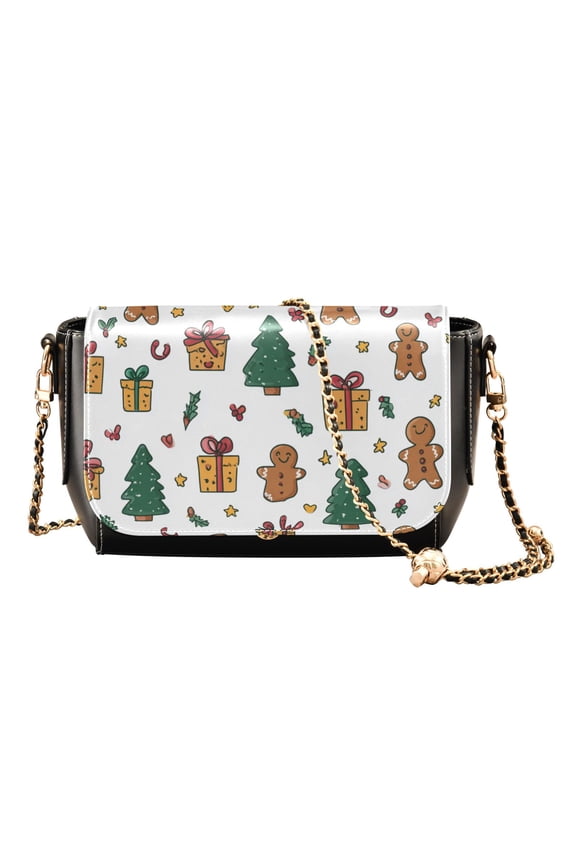 Leather Clamshell Crossbody Bag 10.4x5.5x3.7Inch Women's Crossbody Handbags Shoulder Purse Bank Card Bag Cash Bag Key Bag Warm Christmas Pattern
