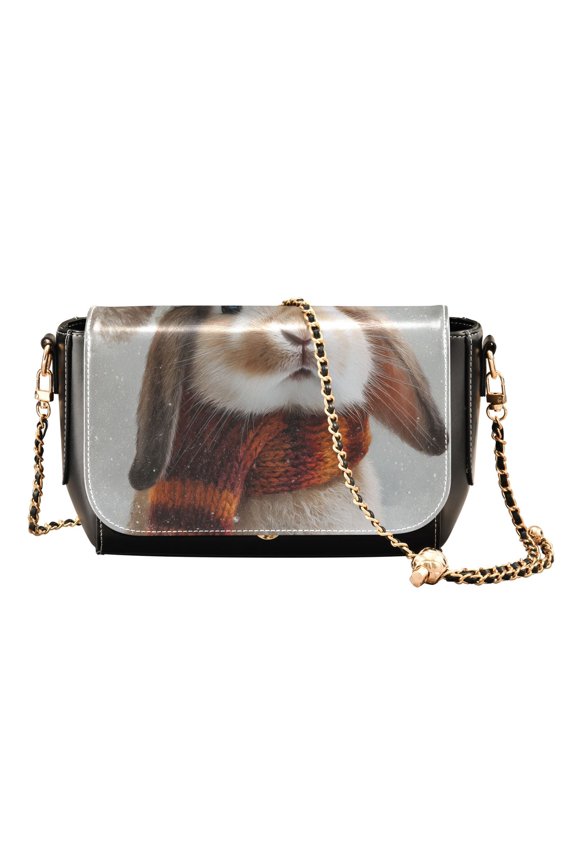 Leather Clamshell Crossbody Bag 10.4x5.5x3.7Inch Women's Crossbody Handbags Shoulder Purse Bank Card Bag Cash Bag Key Bag Warm Christmas Rabbit