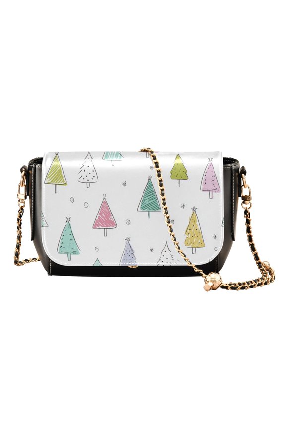 Leather Clamshell Crossbody Bag 10.4x5.5x3.7Inch Women's Crossbody Handbags Shoulder Purse Bank Card Bag Cash Bag Key Bag Warm Christmas Tree Seamless