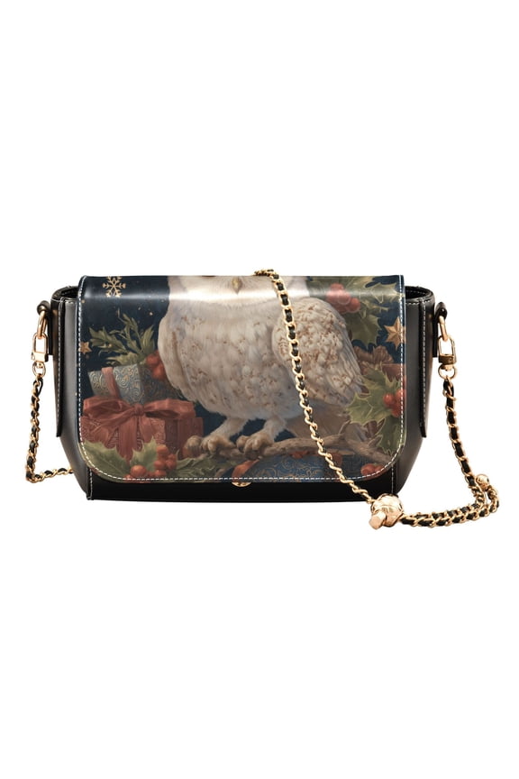 Leather Clamshell Crossbody Bag 10.4x5.5x3.7Inch Women's Crossbody Handbags Shoulder Purse Bank Card Bag Cash Bag Key Bag Warm Cute Christmas Owl