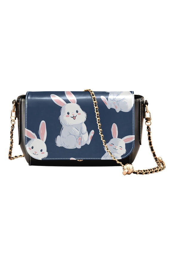Leather Clamshell Crossbody Bag 10.4x5.5x3.7Inch Women's Crossbody Handbags Shoulder Purse Bank Card Bag Cash Bag Key Bag White Rabbits Cute