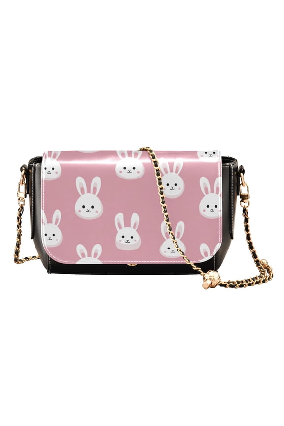 Leather Clamshell Crossbody Bag 10.4x5.5x3.7Inch Women's Crossbody Handbags Shoulder Purse Bank Card Bag Cash Bag Key Bag White Rabbits