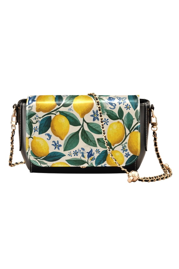 Leather Clamshell Crossbody Bag 10.4x5.5x3.7Inch Women's Crossbody Handbags Shoulder Purse Bank Card Bag Cash Bag Key Bag Yellow Lemon Seamless