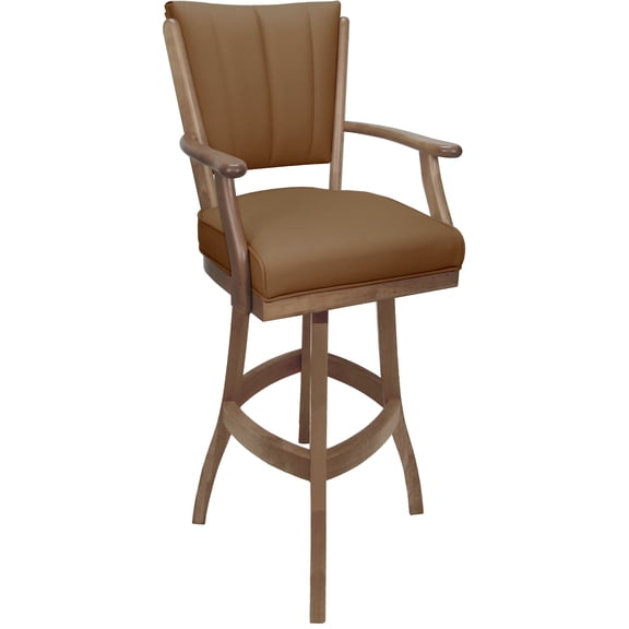 Leather Classic Extra Tall Solid Wood Bar Stool 34" Seat - Brown on Cashew