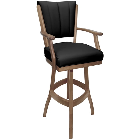 Leather Classic Solid Wood Bar Stool 30" Seat - Black on Cashew