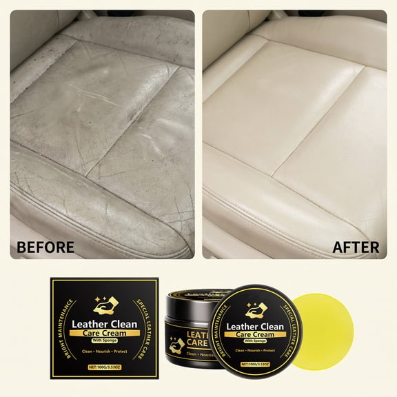 Leather Cleaner 100g for Car Seats Furniture Sofa Jacket Bag Restore Shine UV Protection with Sponge Cloth,with sponge