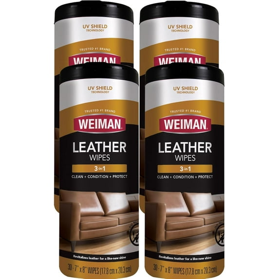Leather Cleaner Wipes - Clean Condition UV Protection Help Prevent Cracking or Fading of Furniture, Car Interior, Couch, and Shoes, 4 Pack