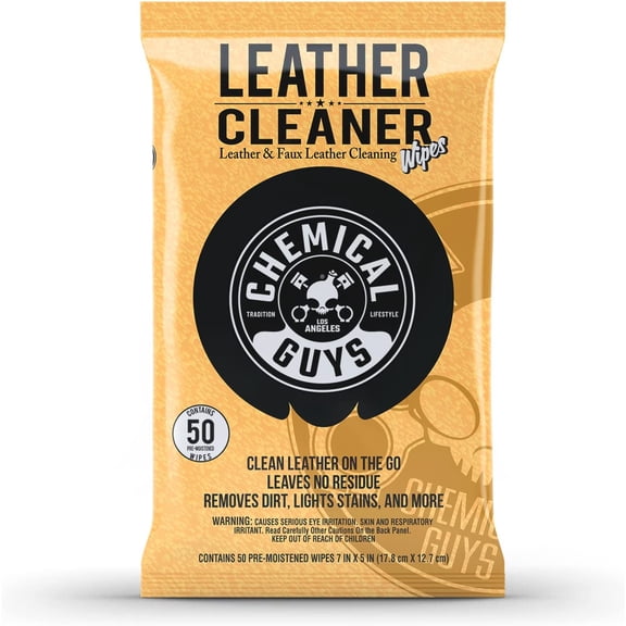 Leather Cleaner Wipes Mega 50 Pack - Interior Leather Wipes for Cars, Natural, Synthetic, Faux & Pleather Surfaces, Safe for Cars, Trucks, Furniture, Boots & More, Convenient 50 Count