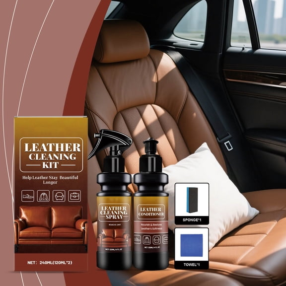 Leather Cleaner and Conditioner Kit for Car Seats Sofas, Detailing Spray Cracking Fading Protection, Furniture Leather Cleaner Restoring Texture