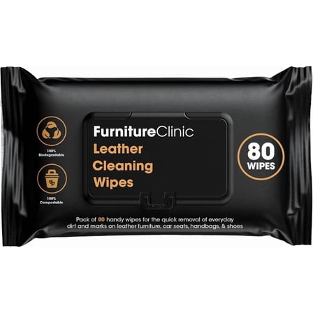 Furniture Clinic Leather Cleaning Wipes | 80 Count | Clean & Restore Leather & Vinyl Furniture, Handbags, Jackets, Car Seats, Interiors & More | Residue & Streak-Free | for Everyday Use